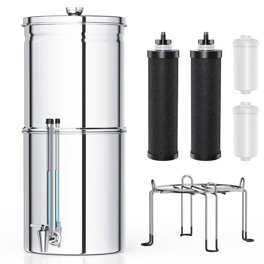 Upgrade Gravity Countertop Water Purifier Syetem,Stainless Steel Water Filter with 6-Stage Ultra Filtration,2.95 Gallon