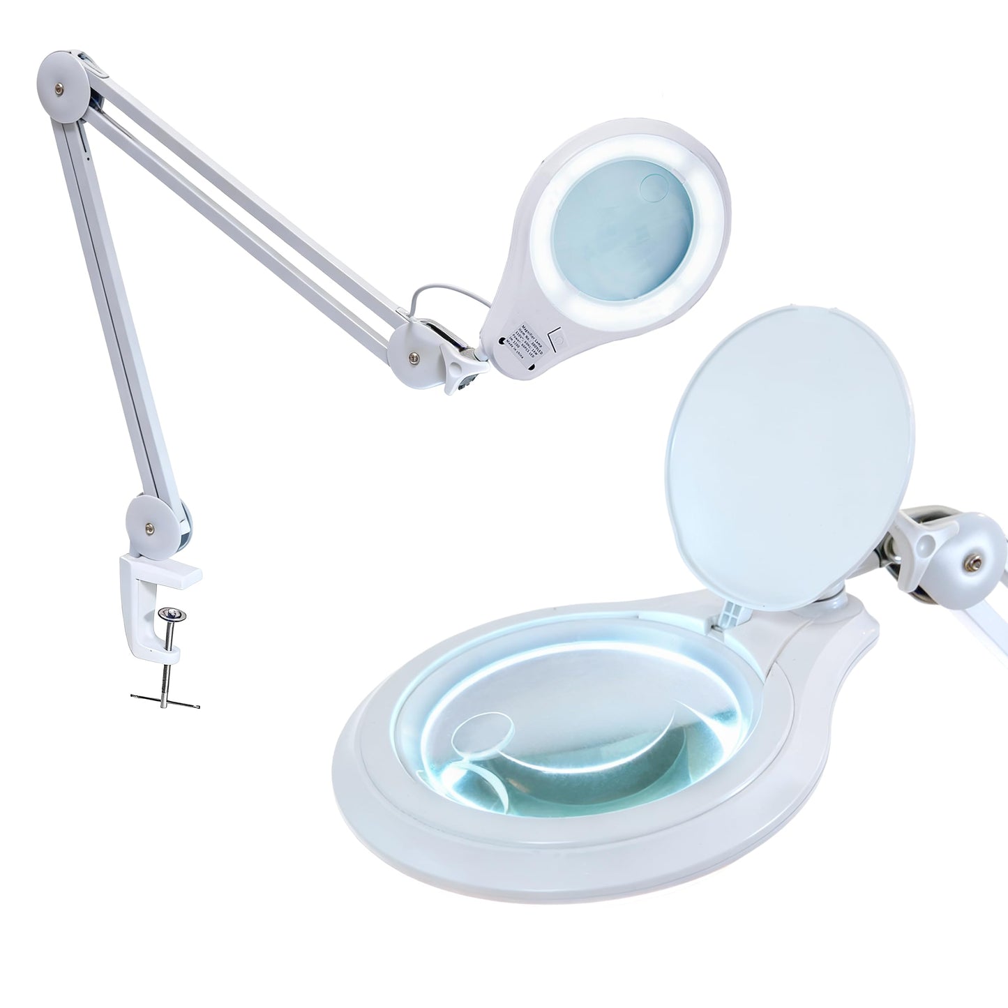 Neatfi LED Bifocal Magnifying Lamp 1,200 Lumens – 5” Glass Lens, Dual Magnification 3X/6X, Dimmable Task Light | Adjustable Arm with Clamp | Crafting, Jewelry & Reading (8 Diopter + 20 Diopter, White)