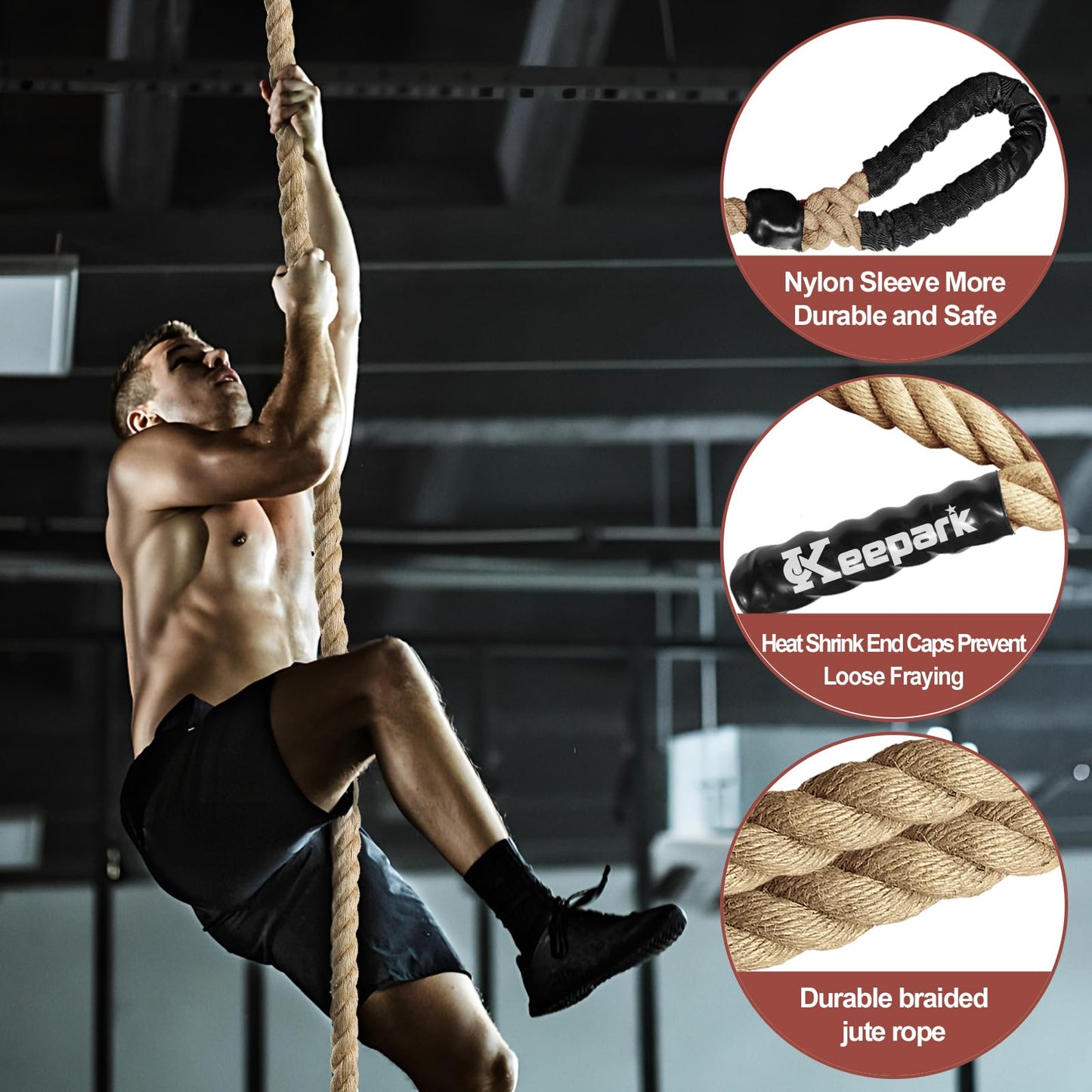 Climbing Rope, 1.5 Inch Diameter 40FT Gym Climbing Rope for Fitness & Strength Training, Workout for Adults with Climbing Exercises & Home Workouts