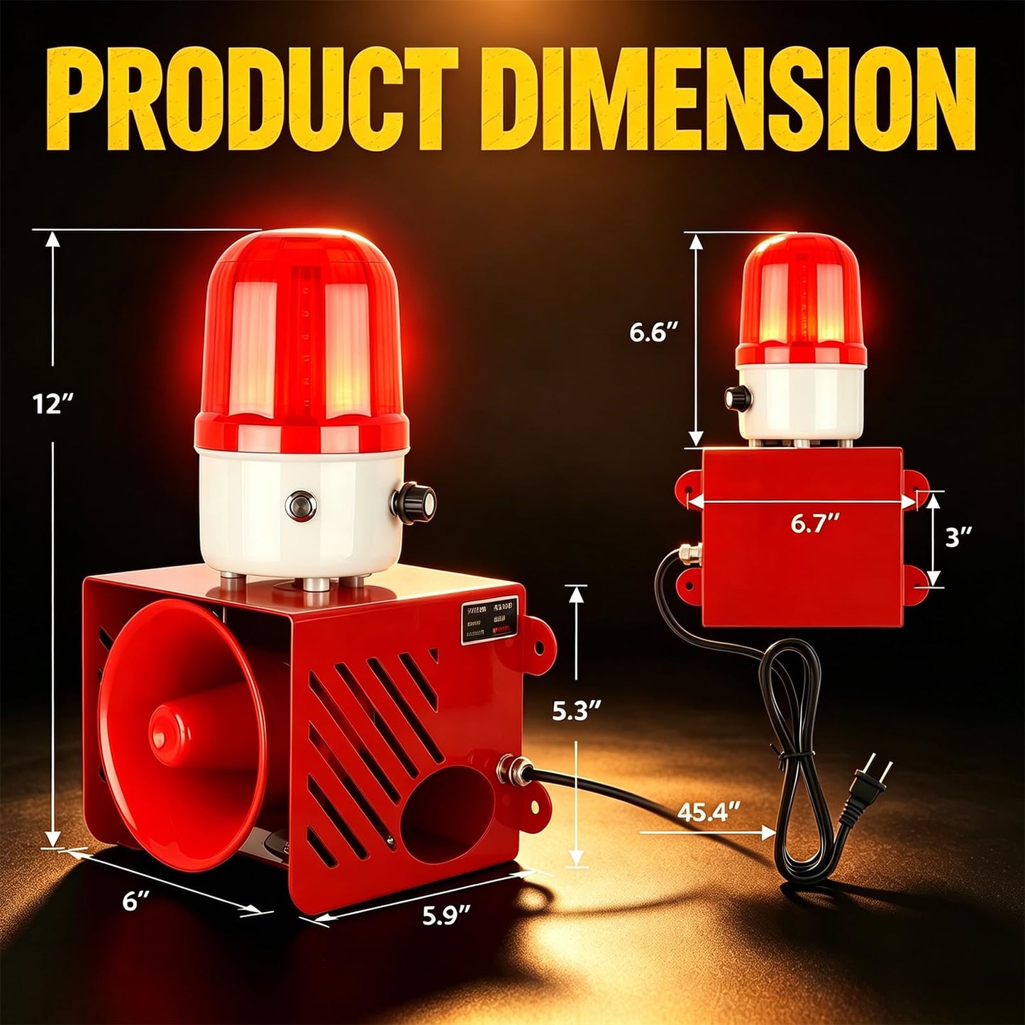AC110V 120dB Industrial Siren Alarm Strobe Light Waterproof Red Warning Beacon Adjustable Volume Plug-in Manual Control for Indoor Outdoor Security,Factory,Garage (AC110V Red)