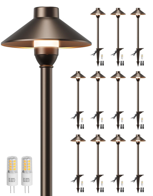 PARTPHONER Low Voltage Landscape Lighting 12-Pack, Aluminum 12V Pathway Lights with G4 Bulbs, Waterproof Oil Rubbed Bronze Color Wired Path Lights with Connectors for Walkway Yard Garden