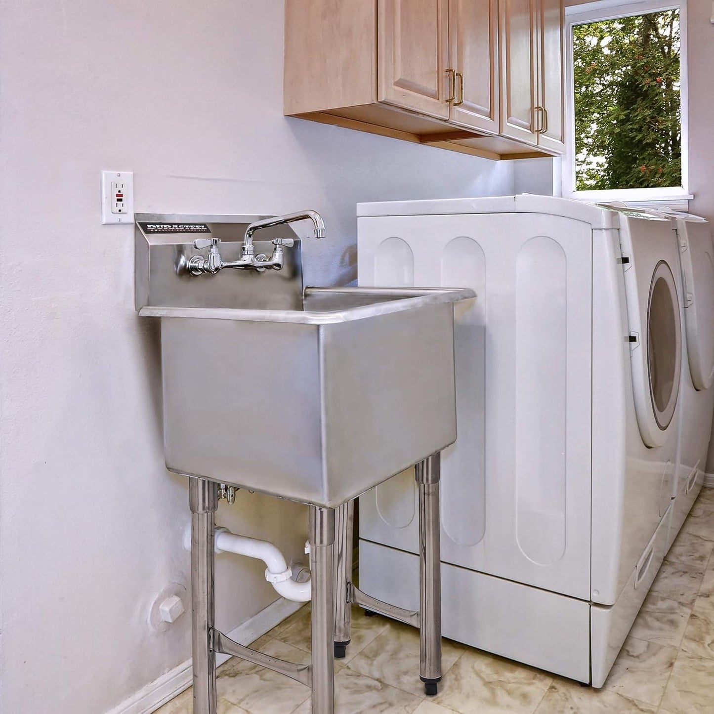 DuraSteel 304 Commercial Stainless Steel Utility Sink - 18 Inch Tub Freestanding Prep Kitchen Sink - NSF Hand Wash Station for Kitchen Sinks, Outdoor, Laundry Room, Garage Slop Small Kitchenette