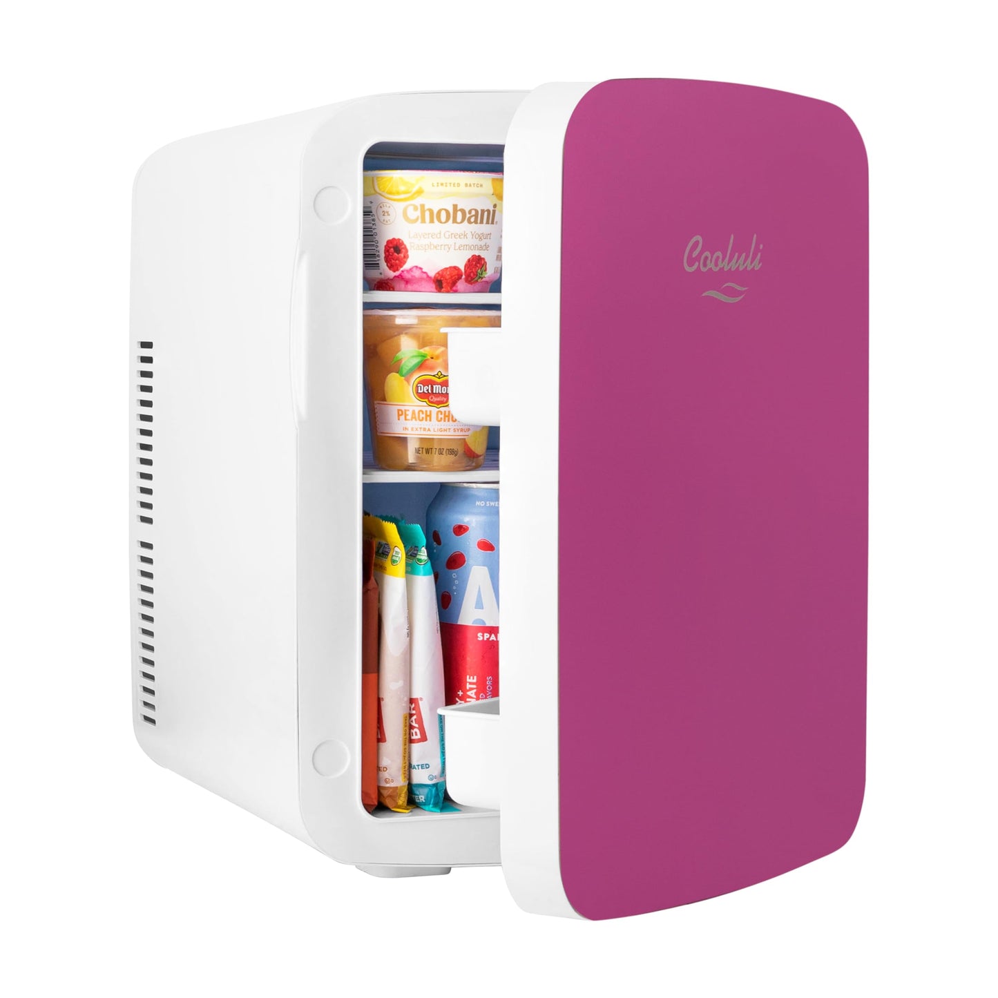 Cooluli 15L Mini Fridge for Bedroom - Car, Office Desk & College Dorm Room - 12v Portable Cooler & Warmer for Food, Drinks, Skincare, Beauty & Makeup - AC/DC Small Refrigerator with Glass Front, Pink