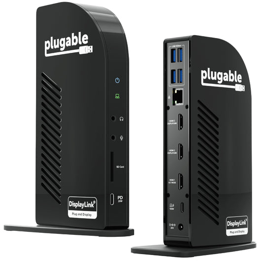 Plugable USB-C Triple Monitor Docking Station: 13-in-1 Laptop Dock with 100W Charging for Mac (DisplayLink Driver Required), Windows, Chrome, 3 HDMI, Gigabit Ethernet, SD, USB-C 20W, 4 USB - UD-ULTCDL