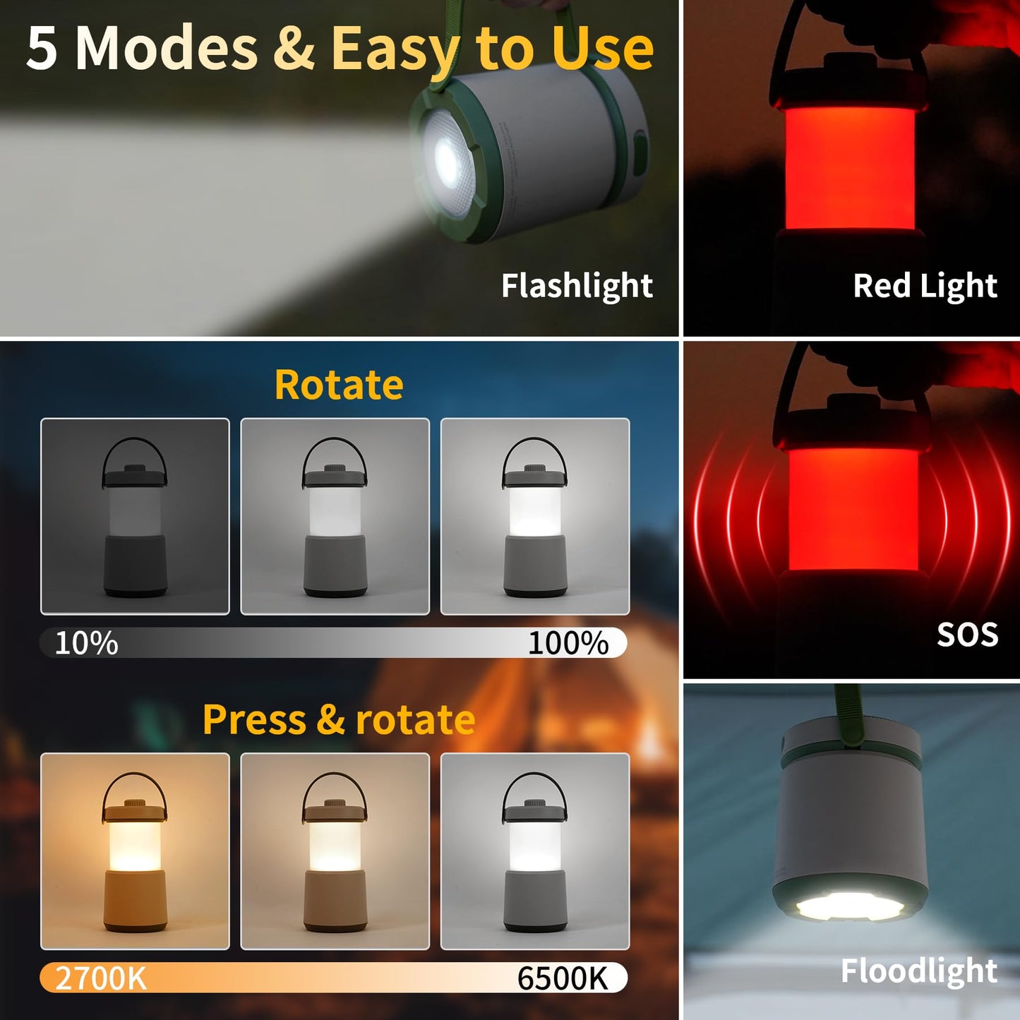 HALOSTORMS 4PK LED Camping Lantern Rechargeable, 800LM, 230Hours Runtime, 5 Modes Camping Light with Red Light, IPX4 Waterproof Lantern Flashlight for Hurricane,Emergency,Power Outages,Home,Hiking