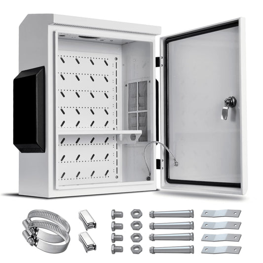 Outdoor Electrical Box, Cold-Rolled Steel Plate, Aluminum Alloy Back Beam, One-Piece Ventilation Design, IP65 Waterproof, Wall/Pole Mounted (19.6" x 15.7" x 7.9)