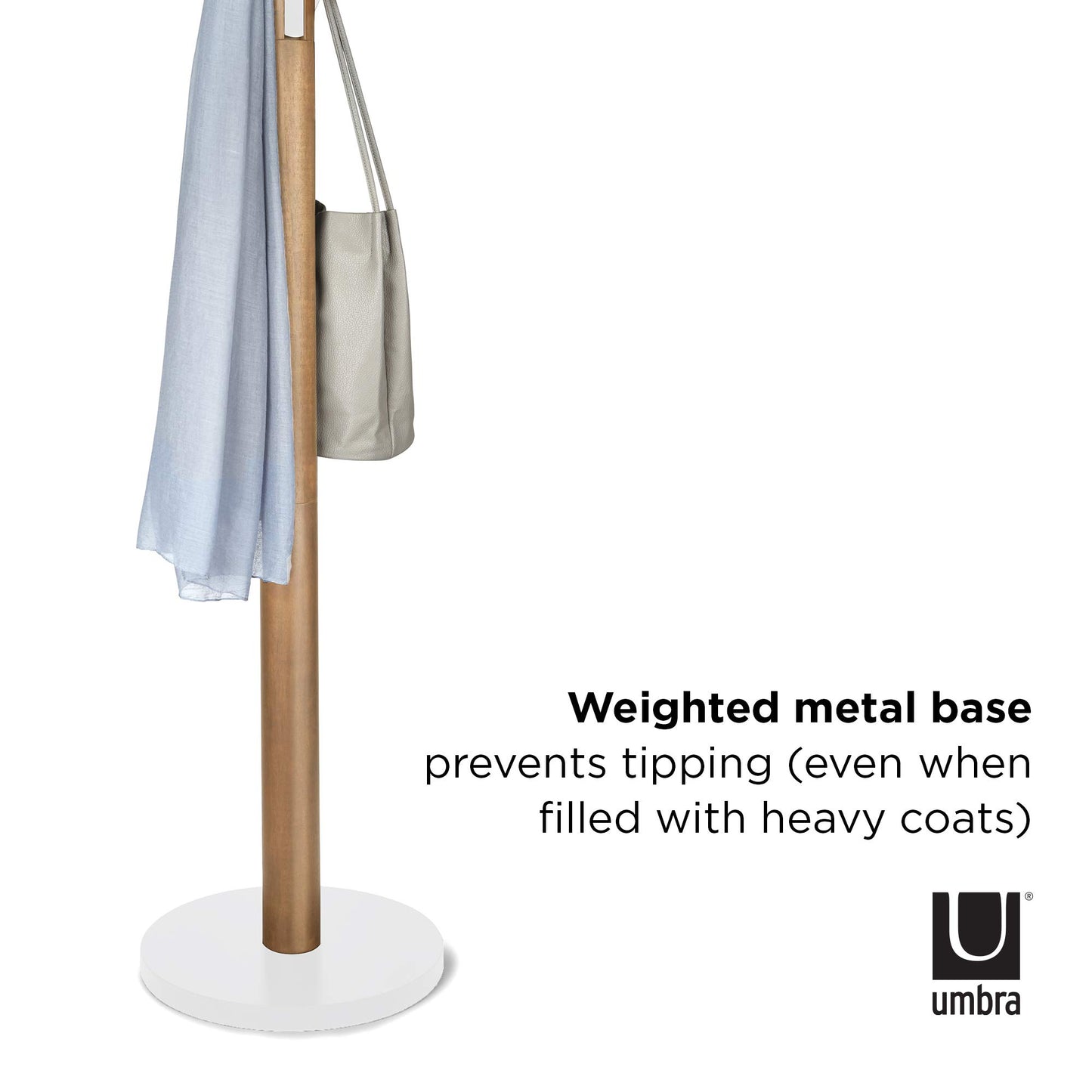 Umbra Flapper Coat Rack, Clothing Hanger, Umbrella Holder, and Hat Organizer, Great for Entryway, White Natural