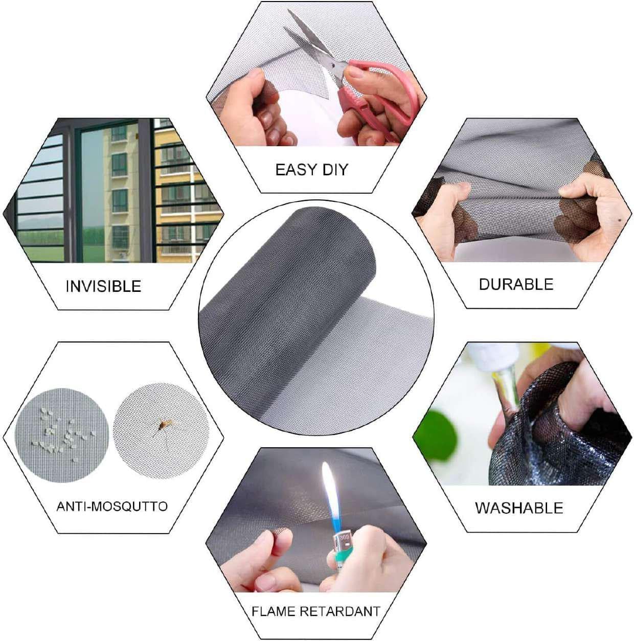 MARVYC 47 inch x 328 ft Fiberglass Window Screen Mesh Roll, Insect and Fly Protection, Durable, Breathable, Washable, DIY Cut to Size for Windows, Doors, Pool, Porch and Patio (Grey, 47 in x 328 FT)