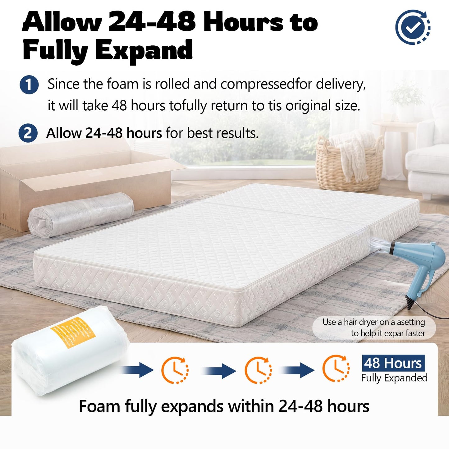 Novabright 1/3 Folding RV Short Queen Mattress, 6 Inch Bifold Memory Foam Mattress with High Resilience Support, Breathable Cover & Zipper Non-Slip Bottom, Certified Safety Foam for RV Camper Trailers