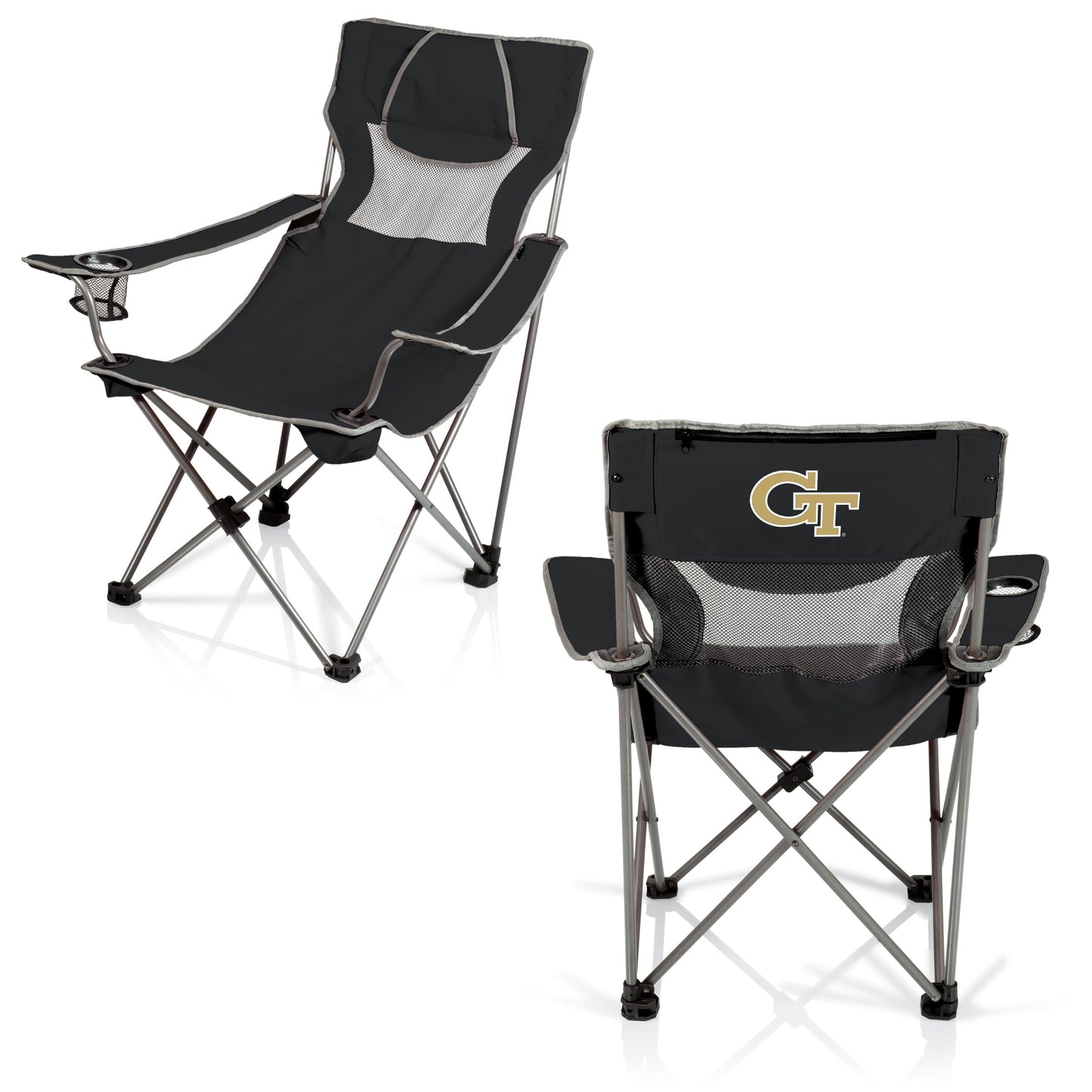 Picnic TIME NCAA Georgia Tech Yellow Jackets Campsite Camping Chair, Picnic Chair, Outdoor Folding Chair with Carry Bag, Beach Chair, (Black with Gray Accents), 23 x 18 x 36