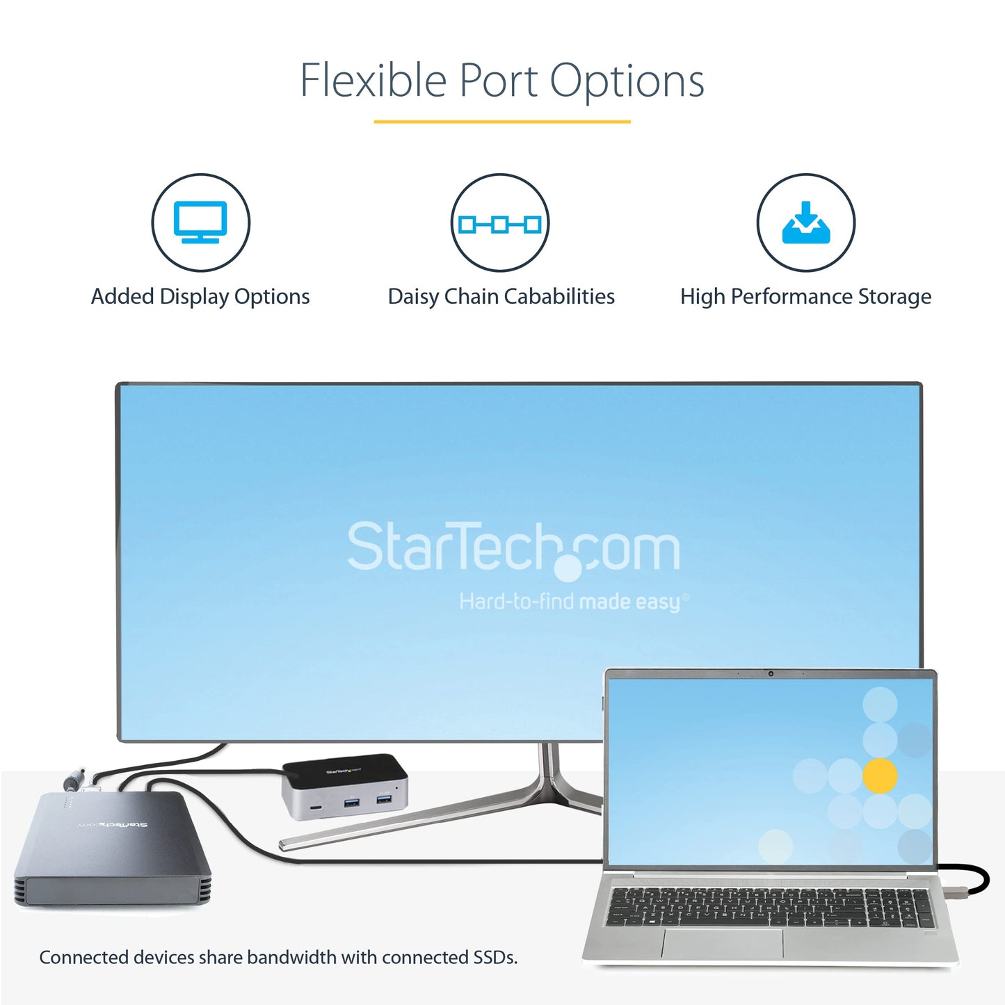 StarTech.com 4 Bay Thunderbolt 3 NVMe Enclosure, for M.2 NVMe SSD Drives, 1x DisplayPort Video/ 2X TB3 Downstream Ports, 40Gbps, 72W Power Supply, External Hard Drive Enclosure , TAA (M2E4BTB3)