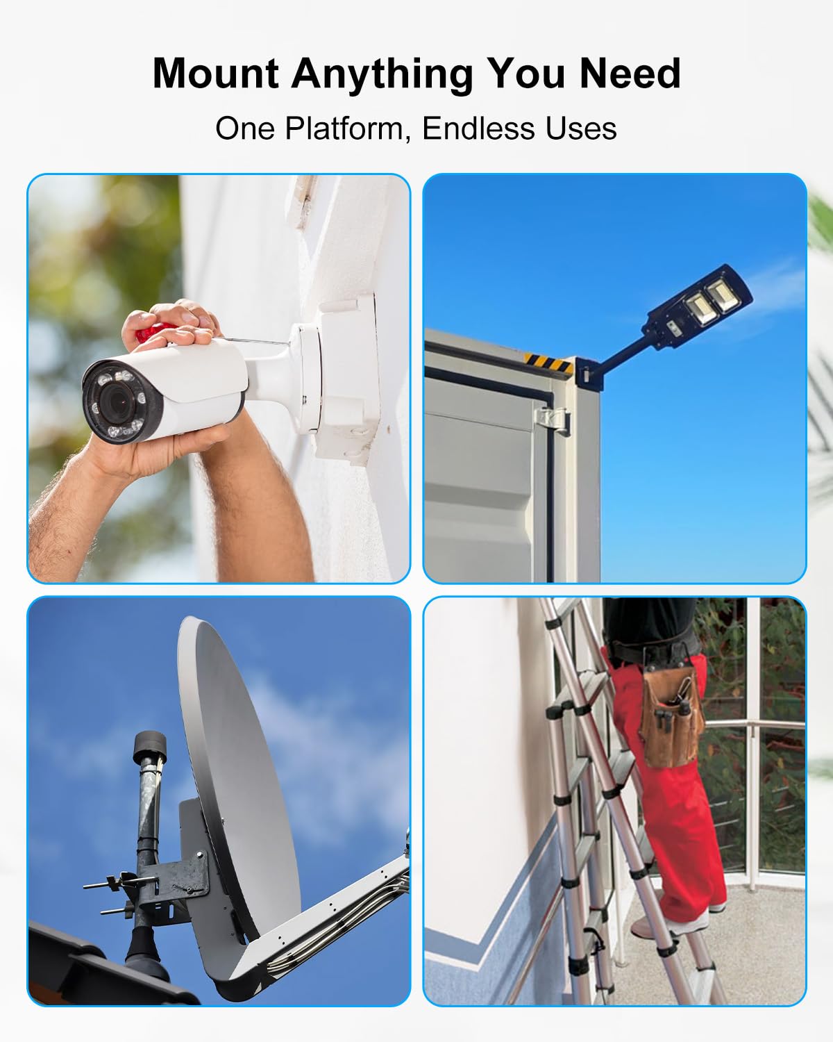 Outdoor Camera Mounting Platform for Shipping Containers – Heavy Duty Steel Bracket, No-Drill Installation, Adjustable Rail System – Adjustable Rails for Cameras/Lights/Ladders (2-Pack)