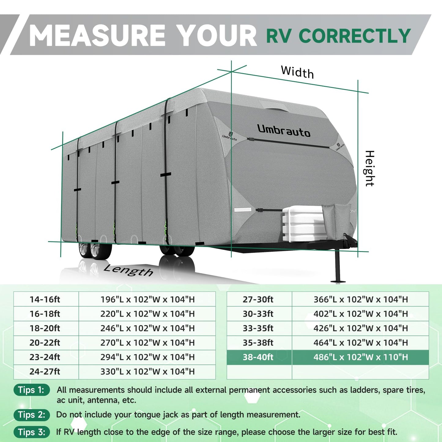 Umbrauto RV Cover Fits 30-33ft Travel Trailer: Lightweight, Waterproof Camper Cover for Toy Hauler, Winter Campsite, with Gutter Covers, Tongne Jack Covers, Windproof Straps