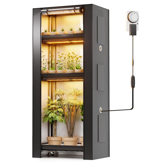 SPECILITE Plant Stand with Grow Tent Lights, 1680D High Reflective Cover, 10-Level Full Spectrum 5000K LEDs, 4-Tier Adjustable Metal Greenhouse（250 Lbs for Plant Growth, Seed Starting, 28"x14"x59"