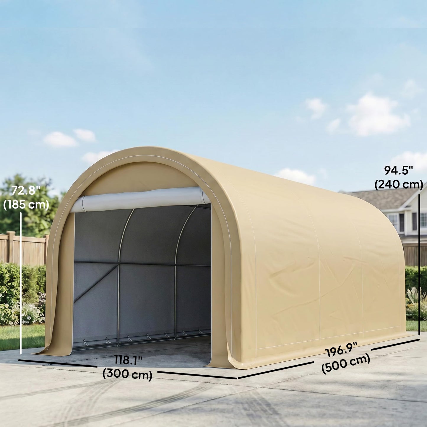 Outsunny 10' x 16' Carport, Heavy Duty Portable Garage Storage Tent with Large Zippered Door, Anti-UV PE Canopy Cover for Car, Truck, Boat, Motorcycle, Bike, Garden Tools, Outdoor Work, Beige