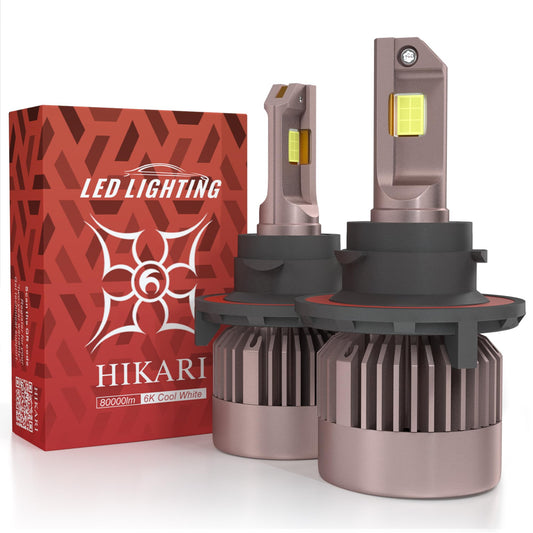 HIKARI WINGS H13 9008 Fog Light, 80000LM Pure White 6000K LED Bulbs, Plug & Play IP68 Waterproof Pack of 2