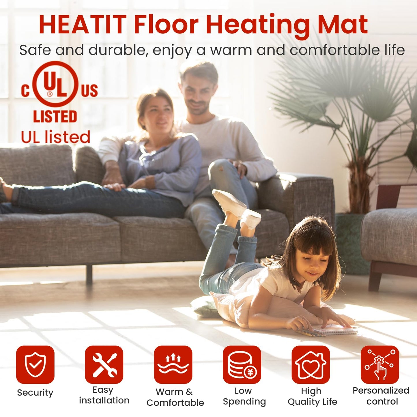 100 sqft HEATIT Warmmat Electric Radiant Self-adhesive Floor Heat Heating System & ET-7AW Thermostat & Alarm Monitor