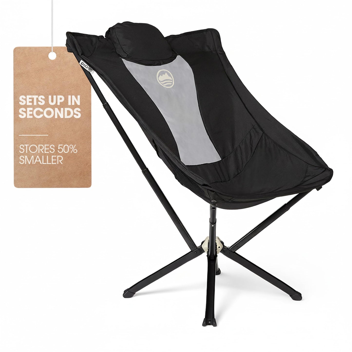 CLIQ EpiQ 1.0 Outdoor Camping Chair - High Backrest Integrated Pillow with MagiQ Hub for Quick Setup, Military Grade Frame Supports 400 lbs (Black)