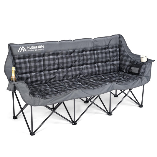 Huskfirm 3 Person Camping Chair Padded Loveseat Camping Chair Folding Camping Couch Portable Double Camping Chairs Heavy Duty Camp Chair for Adults Outdoor Lawn with Two Cup Holders and Carry Bag