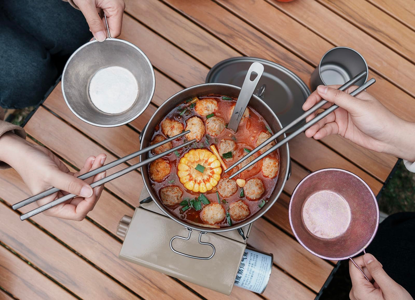 iBasingo 3-Piece Titanium Pot Set (1.3L+1.95L+2.9L) with Lids Ultralight Camping Cookware for Backpacking, Hiking & Outdoor Cooking, Nesting Backpacker Pots with Measurement Marks Ti2056C