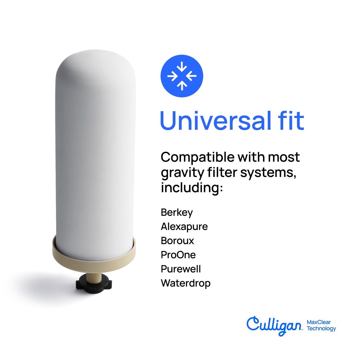 Culligan MaxClear 3 Gallon Gravity Water Filter System, Brushed Stainless-Steel Countertop Water Filter NSF/ANSI Certified to Reduce Microplastics, Lead & Total PFAS, with 3 Ceramic Filters