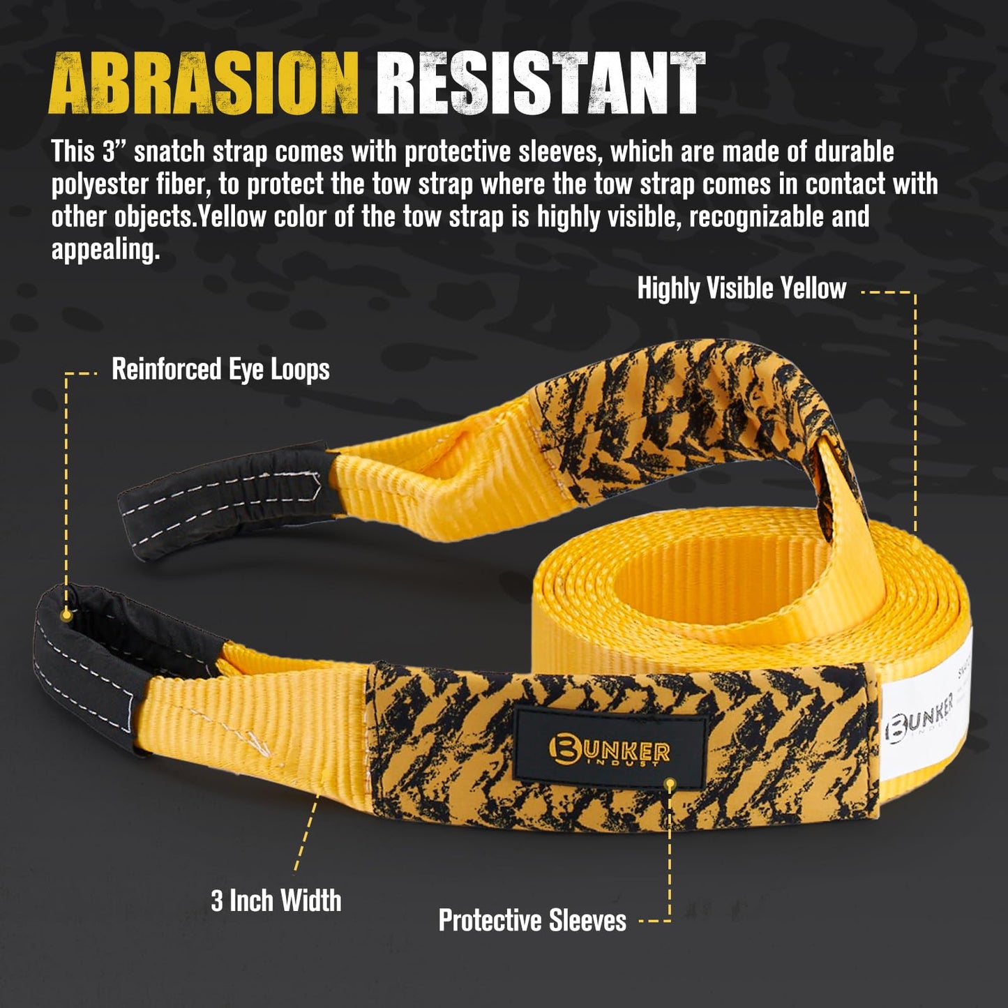 BUNKER INDUST Off-Road Traction Boards (Black) + 3" x 20ft Tree Saver Winch Strap 35,000 lbs Recovery Straps