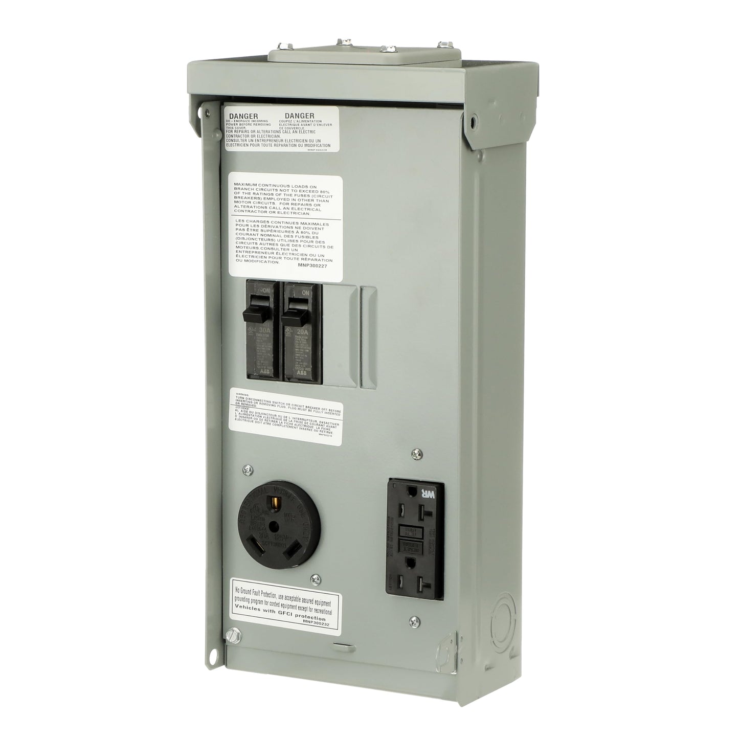 Midwest U041C010P 70A Unmetered Power Pedestal • Outdoor Surface Mount Panel • 30A TT-30R + 20A GFCI Receptacles • Lockable Weatherproof Design • for RV Parks, Campgrounds, and Mobile Homes