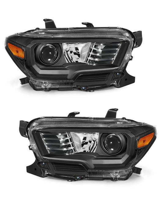 ADCARLIGHTS 2016-2023 Toyota Tacoma Headlight Assembly, Black Housing Amber Reflector IP65 Waterproof Dustproof Fits Non-LED DRL Models Only Driver and Passenger Side (Bulbs Not Included)（W/O Bulbs）
