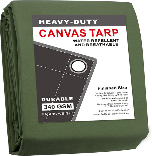 CARTMAN Finished Size 16x20 Feet Canvas Tarp with Rustproof Grommets, Heavy Duty Multipurpose Tarpaulin Cover for Canopy Tent, Roof, Camping, Woodpile