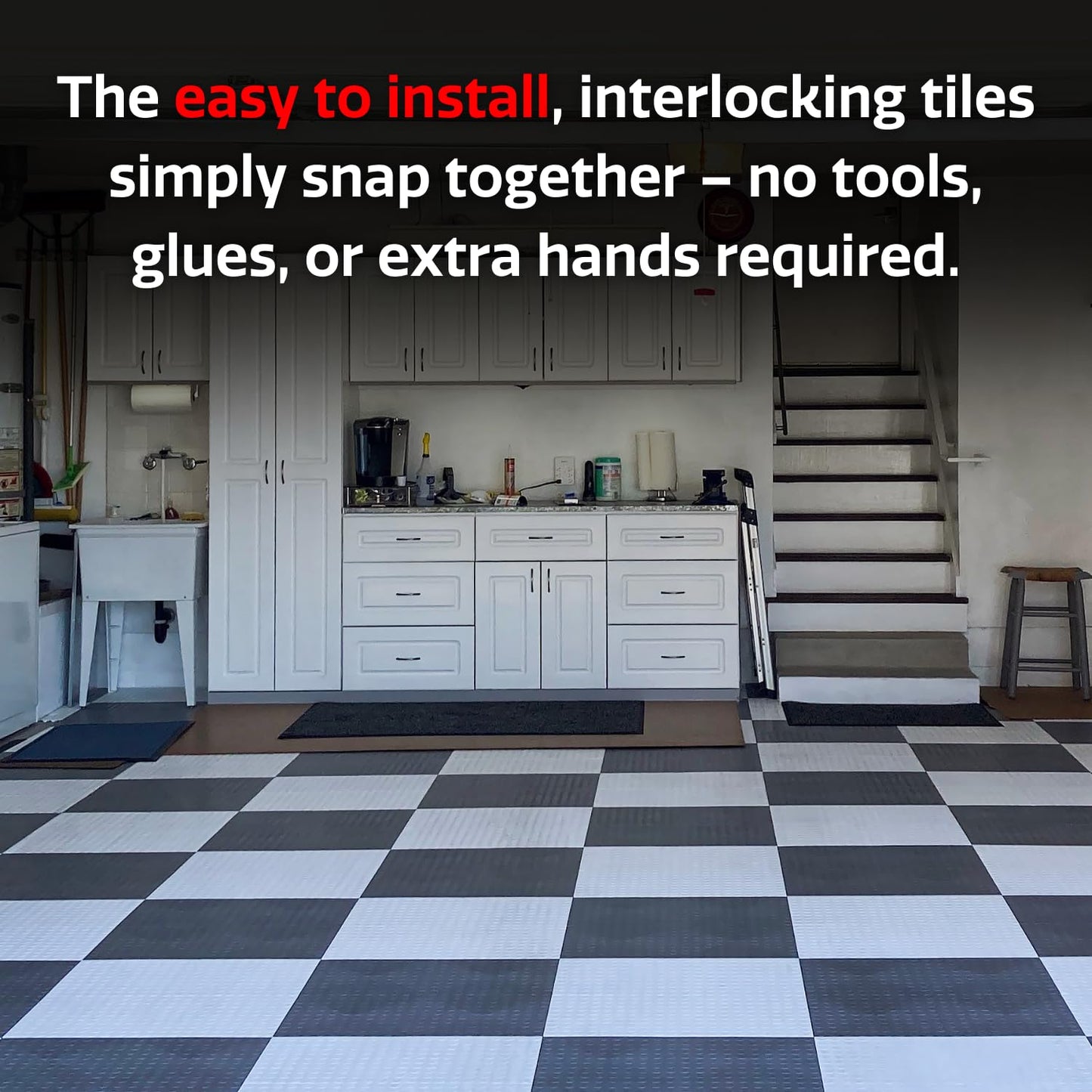 Big Floors GarageDeck Garage Floor Tiles, Interlocking Garage Flooring, Coin Pattern Non-Slip Heavy-Duty Copolymer Modular Tile (Black, 48 Pack of 12 x 12" Tiles, 48 Sq Ft)