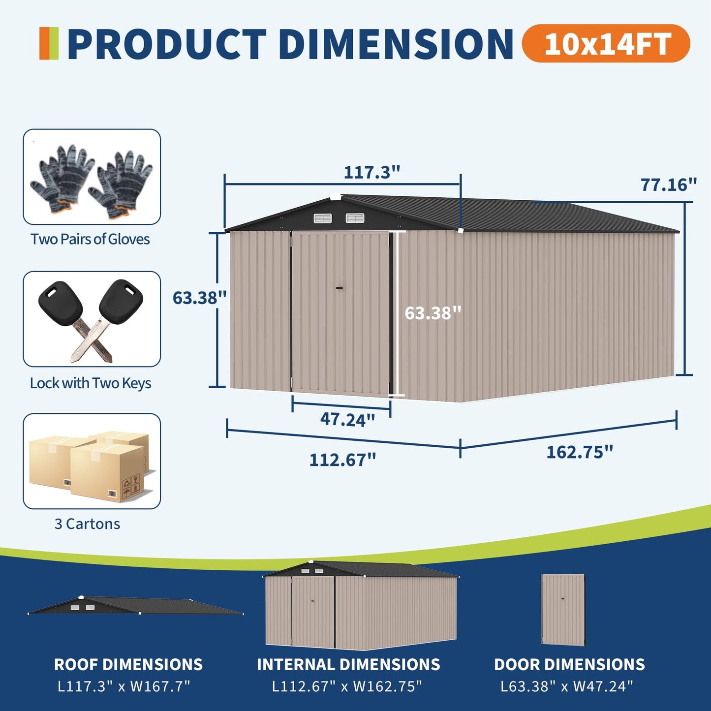 Heavy-Duty 10x14 FT Metal Garden Shed with Air Vent & Lockable Door, Outdoor Storage Shed for Yard, Patio, Lawn, Rust-Resistant Utility Shed, All-Season Use