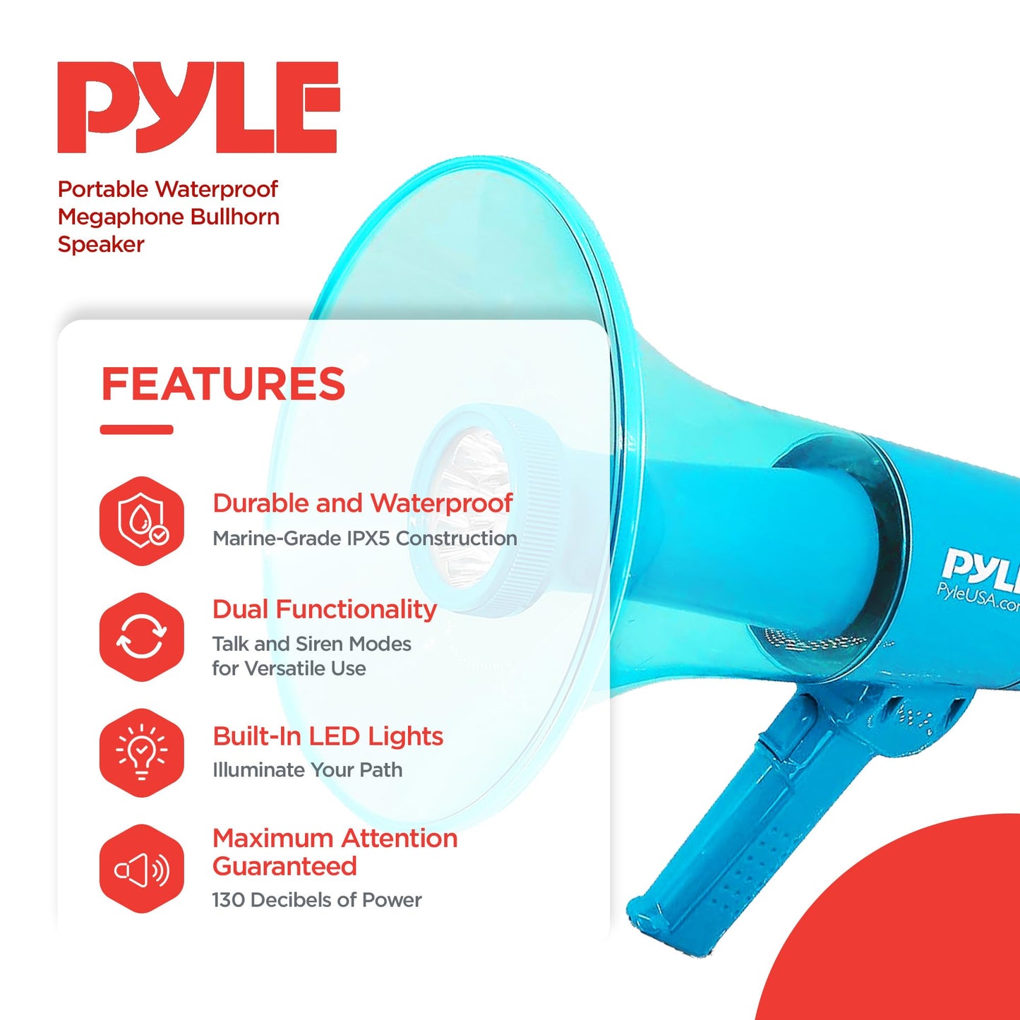 Pyle 40W Portable PA Megaphone with Alarm Siren, Adjustable Volume, Marine Grade Waterproof Construction, 1000-Yard Range, Lightweight Handheld, Requires 8 AA Batteries - Ideal for Indoor/Outdoor Use