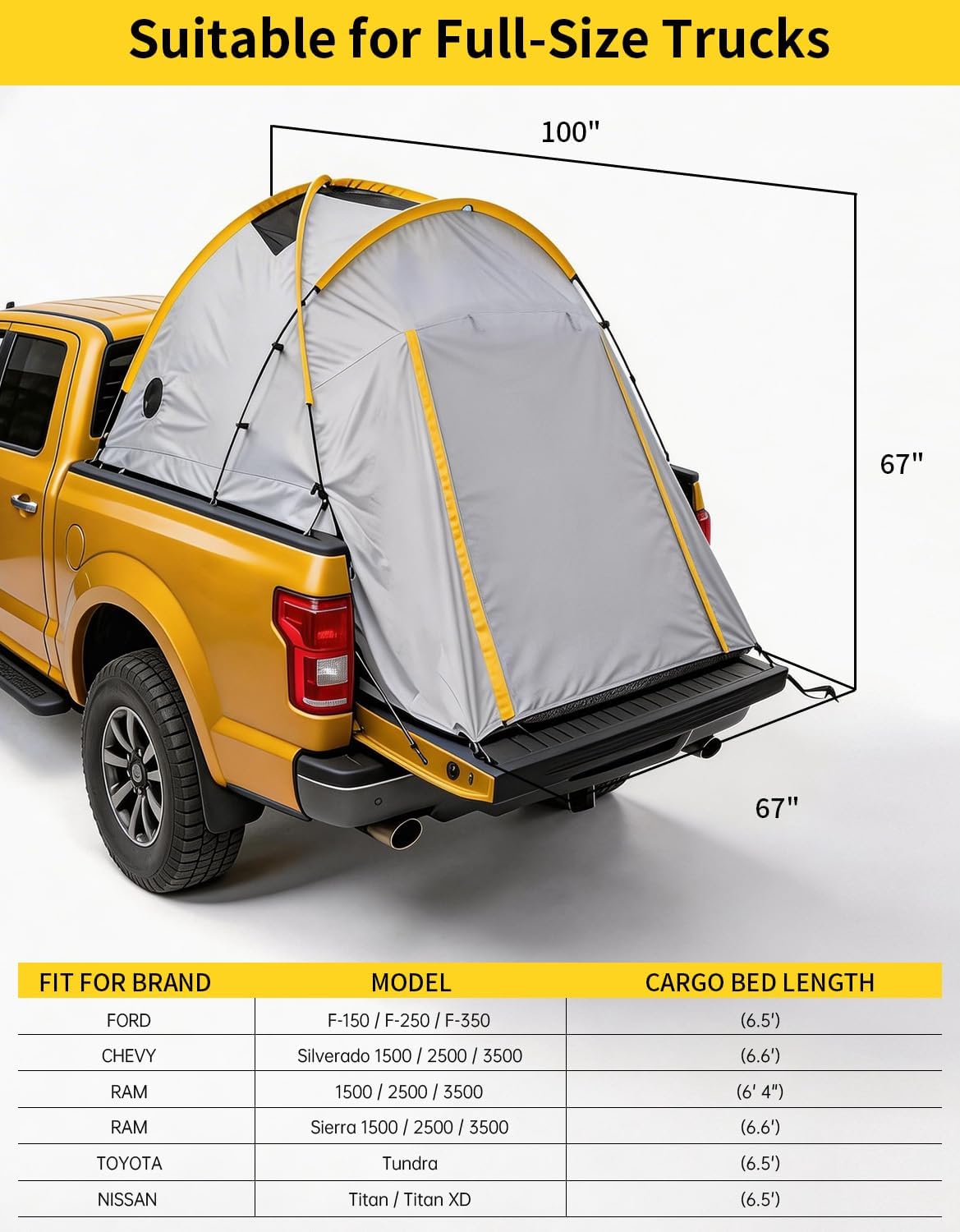 Pickup Truck Tent with Awning Shade,210 d Waterproof PU3000 Oxford Truck Camper for Chevy Silverado 1500 F150 Ram 1500
