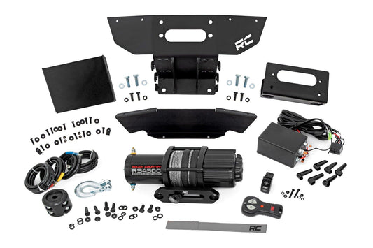 Rough Country Winch Mount with RS4500S Winch for Polaris RZR XP 1000 - Bolt-On Mounting Plate with 4500 LB Synthetic Rope Winch