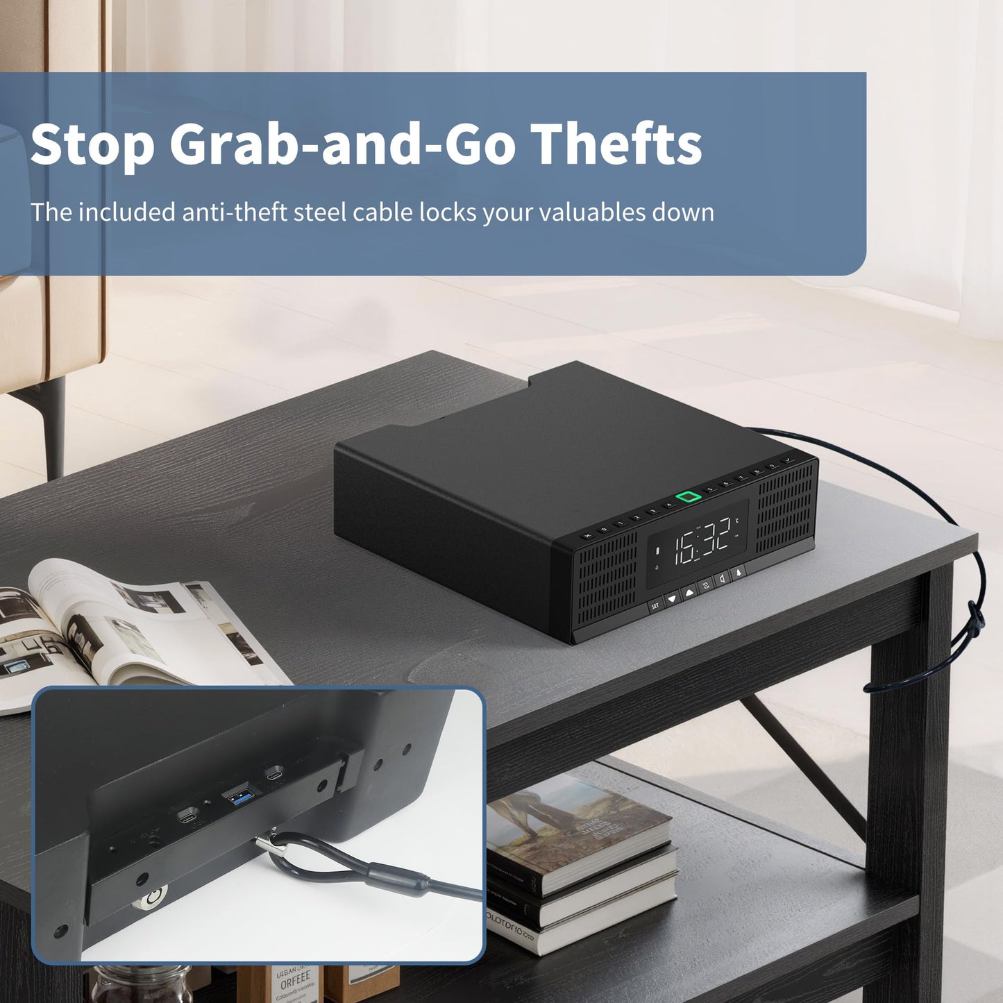Medunor Smart Security Box, Biometric Fingerprint Safe for Handgun & Valuables, Portable Lock Box with Bluetooth, Anti-Theft Steel Cable, USB Charging, Digital Keypad, Hidden Audio Design