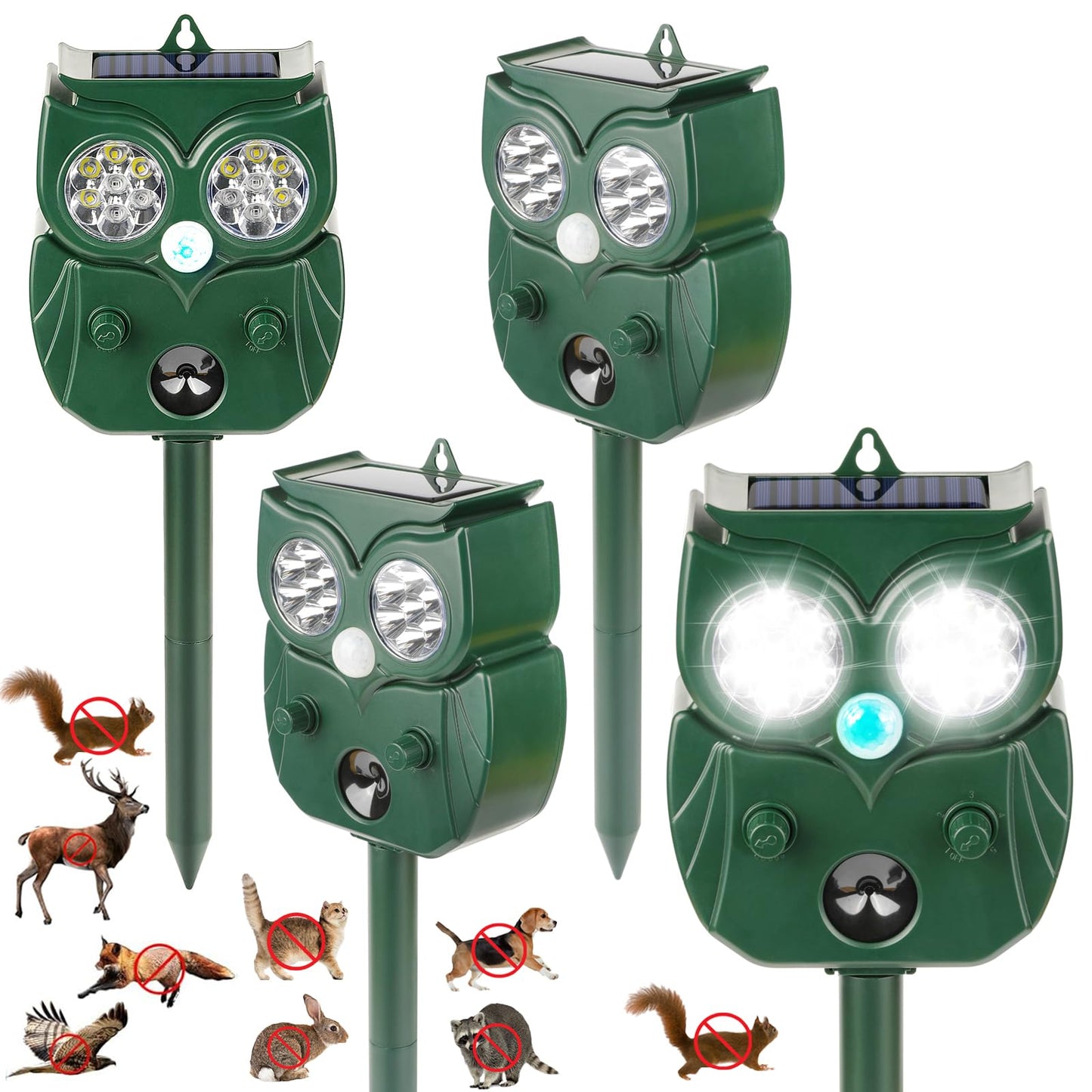 4 Pack 2026 Ultrasonic Animal Repellent Outdoor Deer Repellent Devices Solar Animal Repeller Motion Activated Deterrent to Scare Cat Squirrel Rabbit Raccoon Skunk with LED Flash Lights for Yard Lawns