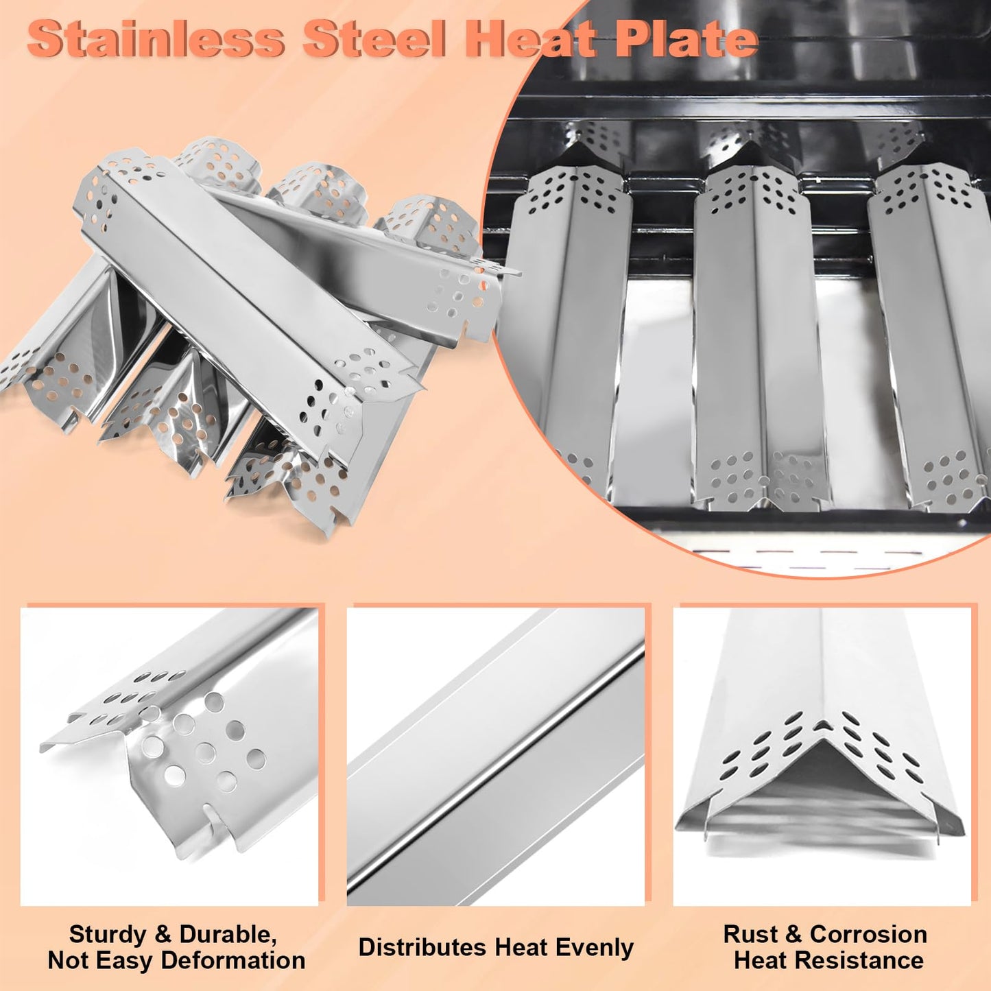 Grill Parts for Nexgrill 5 Burner 720-0888 720-0888N 720-0888A,4 Burner Nex-grill 720-0830H 720-0830 Stainless Steel Cooking Grates, Heat Plates, Burner Replacement Kit for Home Depot Nex grill