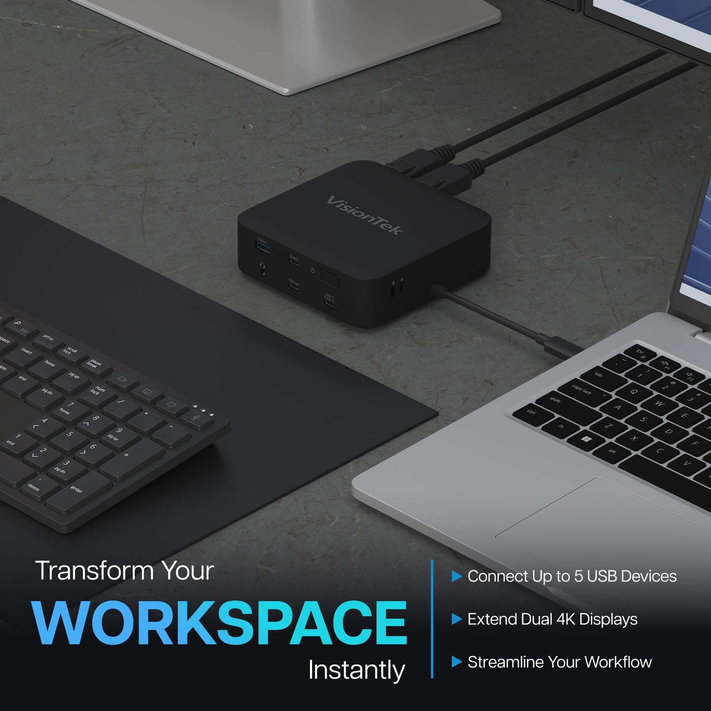 VisionTek VT1200DL USB-C Docking Station Dual 4K – 2X HDMI, 2X DisplayPort, 100W Power Passthrough, Universal Laptop Dock for Windows, MacBook, Chromebook