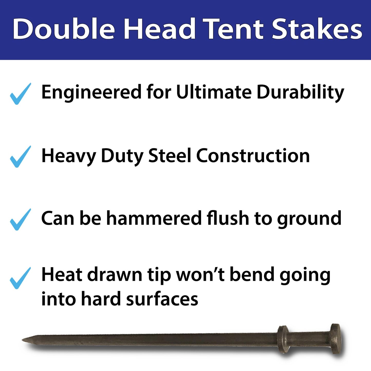 Moose Supply Double Head Tent Stakes, Heavy Duty Steel Outdoor Ground Spikes to Anchor Commercial Inflatables, Party Tents and Camping Shelters, 3/4 Inch x 36 Inch, Pack of 4