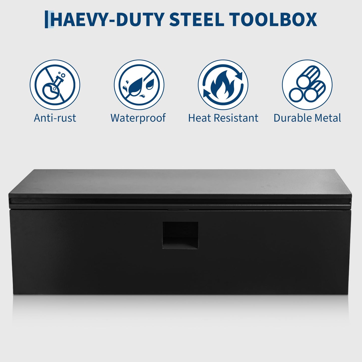 ActiveTrail Heavy Duty Steel Truck Bed Tool Box, 24 Inch Weatherproof Lockable Metal Storage Chest with Gas-Assist Grooved Lid for Pickup, Trailer, RV, Black