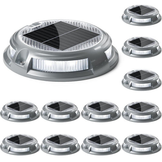 SIEDiNLAR Solar Driveway Lights Outdoor 16 LEDs 9 Modes, Dock Markers Deck Lights Waterproof Warning for Driveway Step Walkway Pathway Ground Yard Garden, RGB (12 Pack)