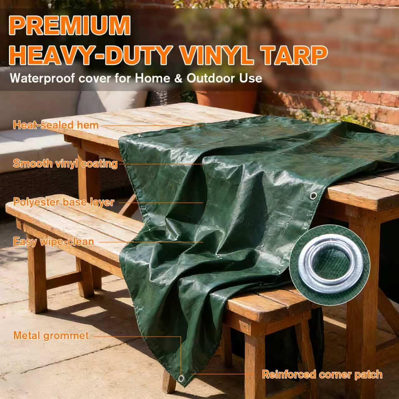NORSGATEN 22 Mil Heavy Duty Vinyl Tarp,12x24 FT Fully Waterproof Reversible Poly Tarp with Metal Grommets, All-Weather Fade Resistant Outdoor Cover for Equipment, Truck, Roof & Woodpile,Garden Plants