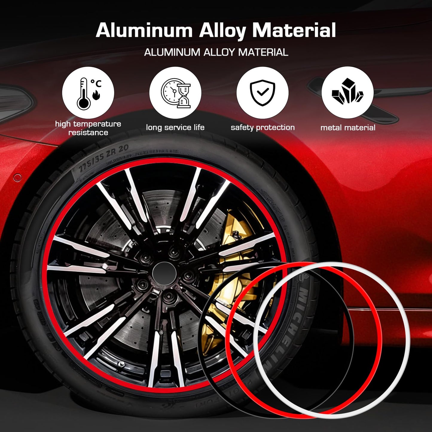 Starxi Automotive Alloy Wheel Rim Protector - Covering The Entire Rim of The Wheel hub - Strips for Curb Rash Prevention - Set of 4 Rim Protector Easy to Install (Red, 17 Inch)