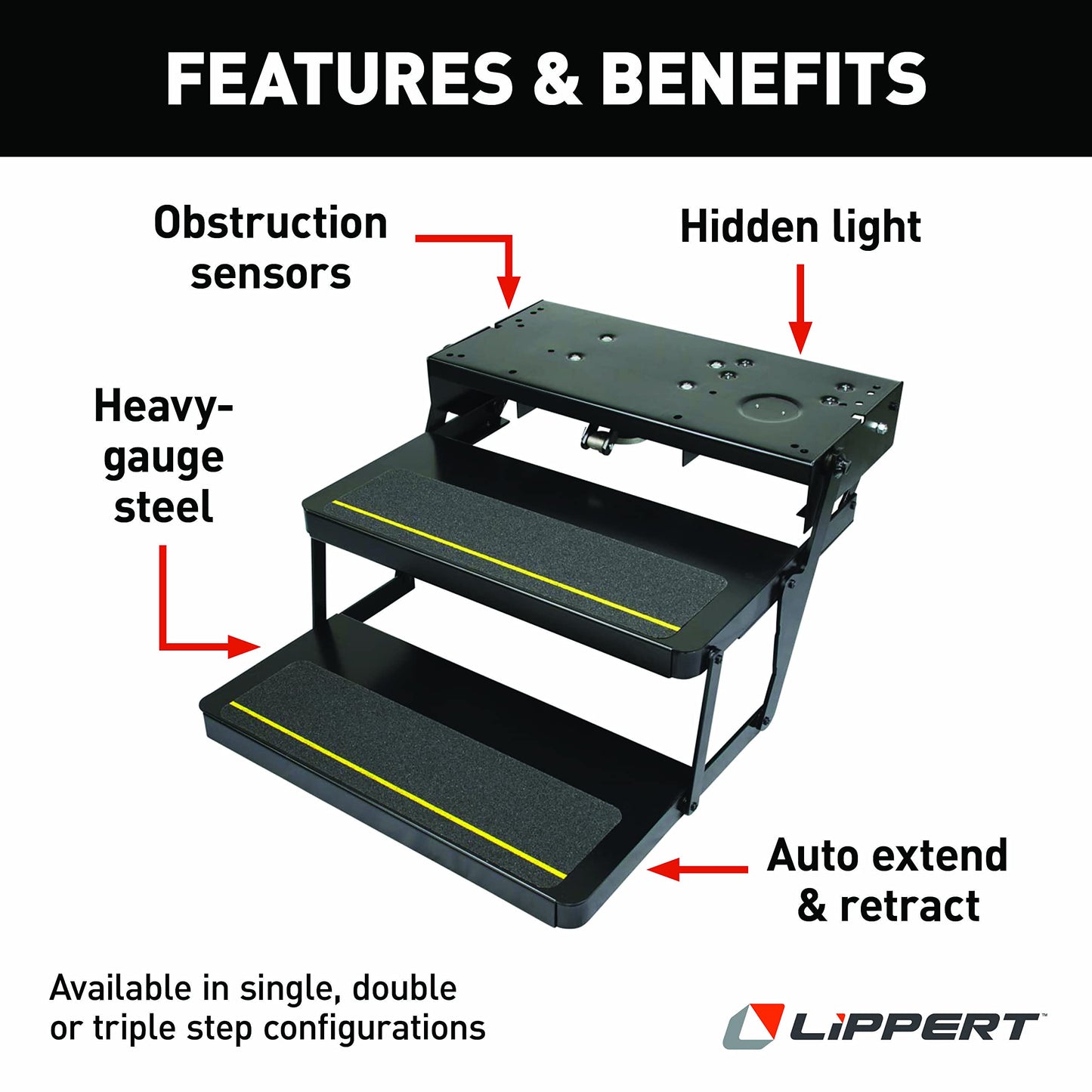 Kwikee 34 Series Electric Step Assembly, Logic Control Unit, Power Switch Kit for RV, Travel Trailers, Hidden Light, 8.5" Step Rise, Anti-Slip Surface, 12V DC Motor, Steel Construction - 3722862