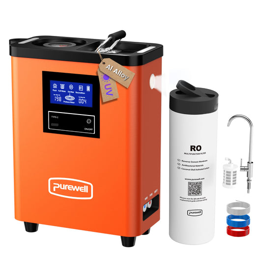 Purewell® K8680 RO Water Purifier System,10-Stage RV Portable Water Filtration Survival with UV,Desalination Rate Reaches 95%,Survival Gear Purification for Drinking,Team Camping，Travel(Orange)