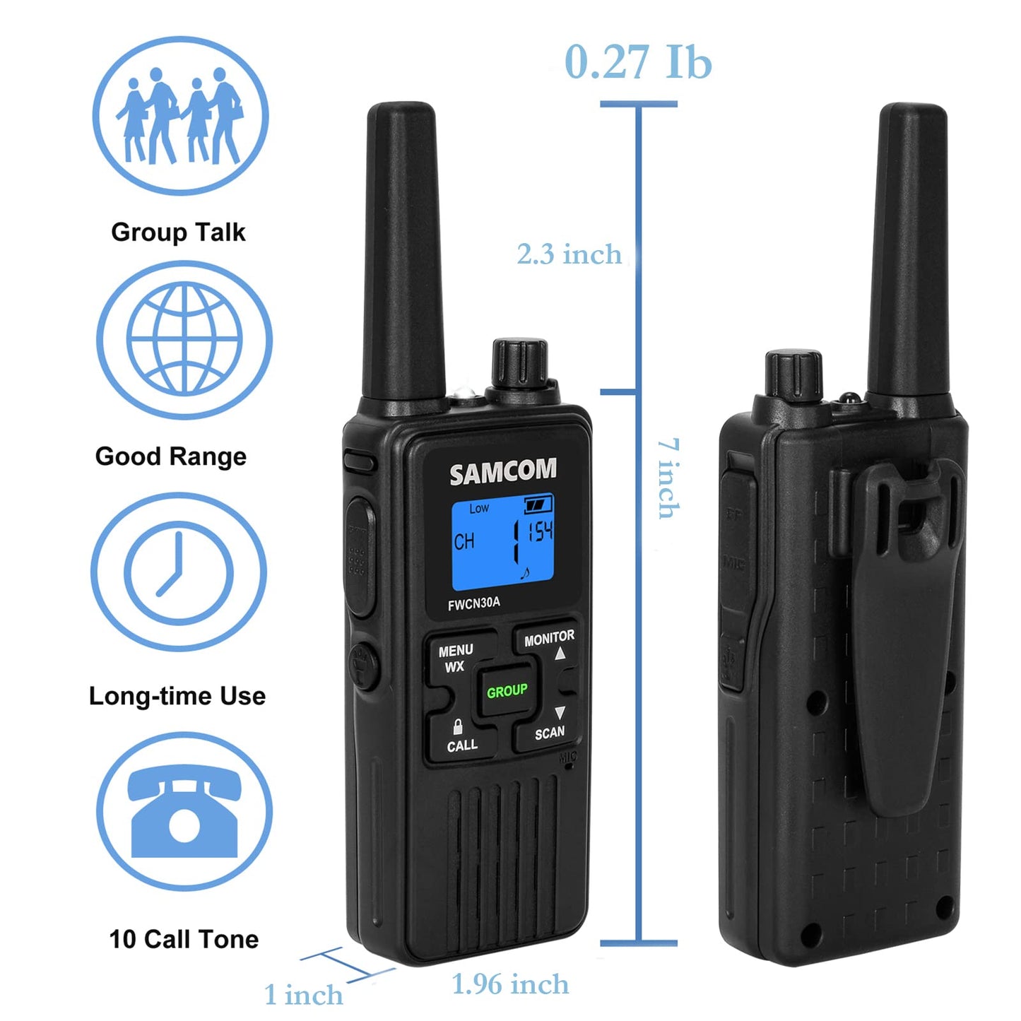 4 Long Range Walkie Talkies Rechargeable for Adults SAMCOM NOAA 2 Way Radios Walkie Talkies- FRS Two Way Radios with Earpiece Group Call Flashlight VOX SCAN NOAA Weather Alert and USB Charger Battery