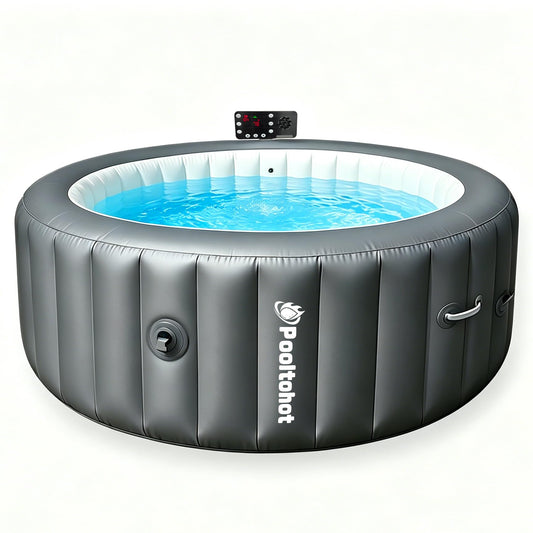 POOLTOHOT Inflatable Hot Tub 71" x 28", Portable Hot Tubs Built-in Heat Pump and 6-Color Lights for 2-4 Person, Blow Up Outdoor Hot Tubs with 143 Soothing Air Jets and Filter System for SPA (Grey)