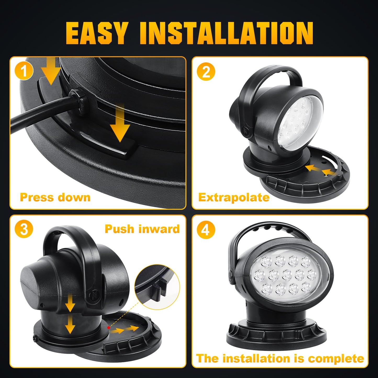 SKYWORLD 8 inch 38W LED Search Light, Portable Magnetic Base 360° Rotating Remote Control Led Work Light, 12V 24V Driving Lights Lamp for Car Off Road Truck 4x4 SUV ATV Protection Emergency Lighting