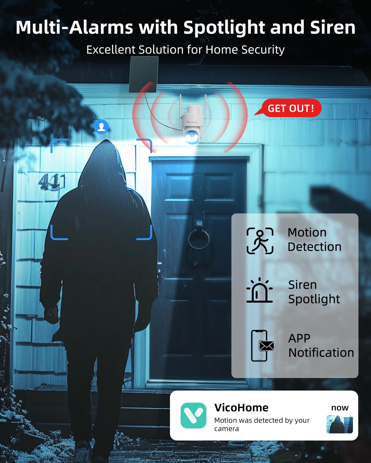Solar Security Cameras Wireless Outdoor, 2K WiFi Cameras for Home Security, 360° PTZ Surveillance Camera with PIR, Color Night Vision, 2-Way Talk, IP66 Waterproof, SD/Cloud, Work with Alexa (2 Pack)