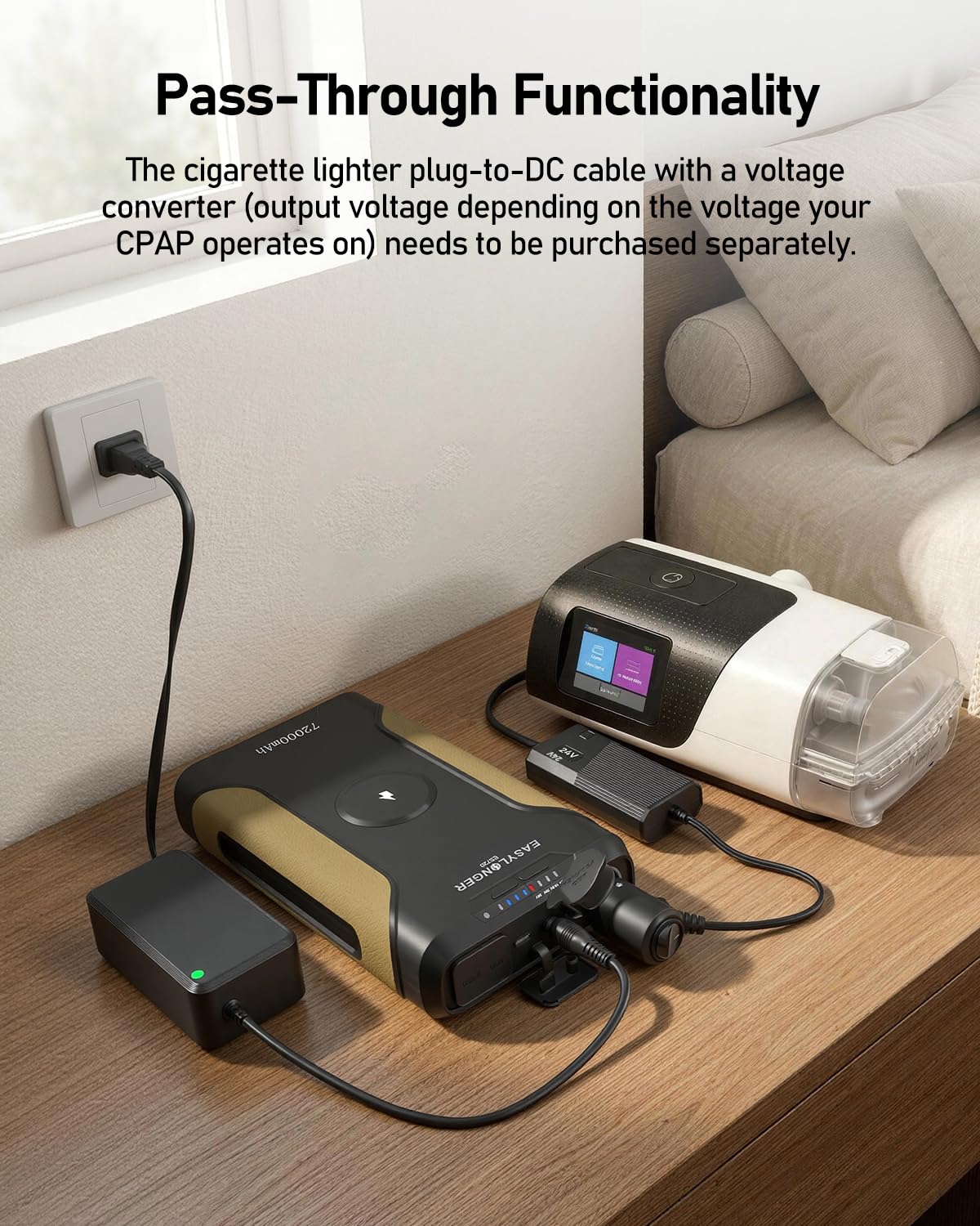 EASYLONGER ES720 CPAP Battery Backup, 266.4Wh Portable Power Supply for ResMed AirSense 10/11, AirCurve 10/11, AirMini, Philips DreamStation 1/2, Emergency CPAP Battery for Outdoor Camping